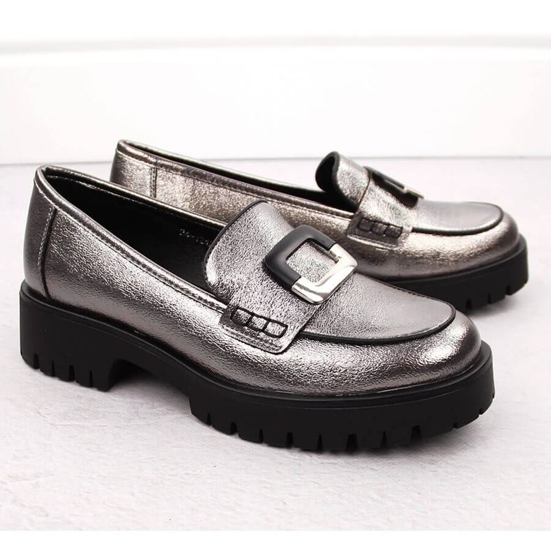 Women's moccasin half-shoes with metallic silver decoration Potocki 12420 2 Women's moccasin half-shoes with metallic silver decoration Potocki 12420 2