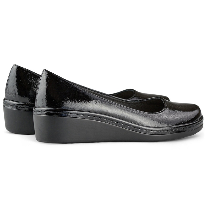 Patent leather black pumps, women's low wedge shoes 1