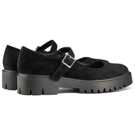 Black suede women's shoes with buckle fastening 1