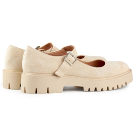 Beige suede women's shoes with buckle fastening 1
