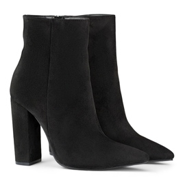 Black women's pointed toe ankle boots with a high heel 1