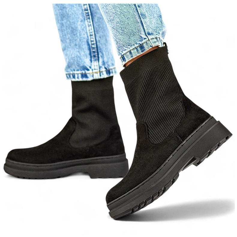 Black classic ankle boots with sock upper 1