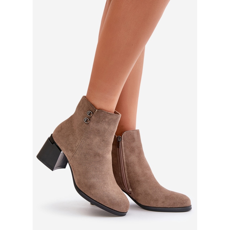 Women's Ankle Boots With Zipper Dark Beige Tinamar 1