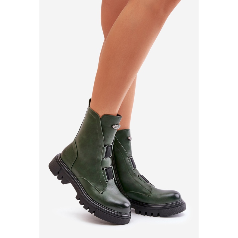 Insulated Women's Worker Ankle Boots With Zipper Eco Leather Green Mailyra 1