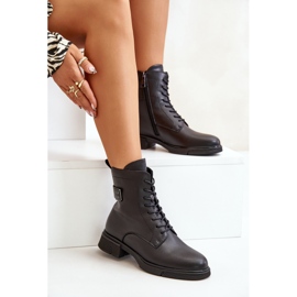 Insulated Worker Ankle Boots Women's Natural Leather Black Vinceza 66688 2