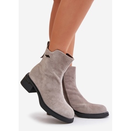 Insulated Women's Ankle Boots Made of Natural Suede with Zipper Gray Vinceza 66696 grey 1