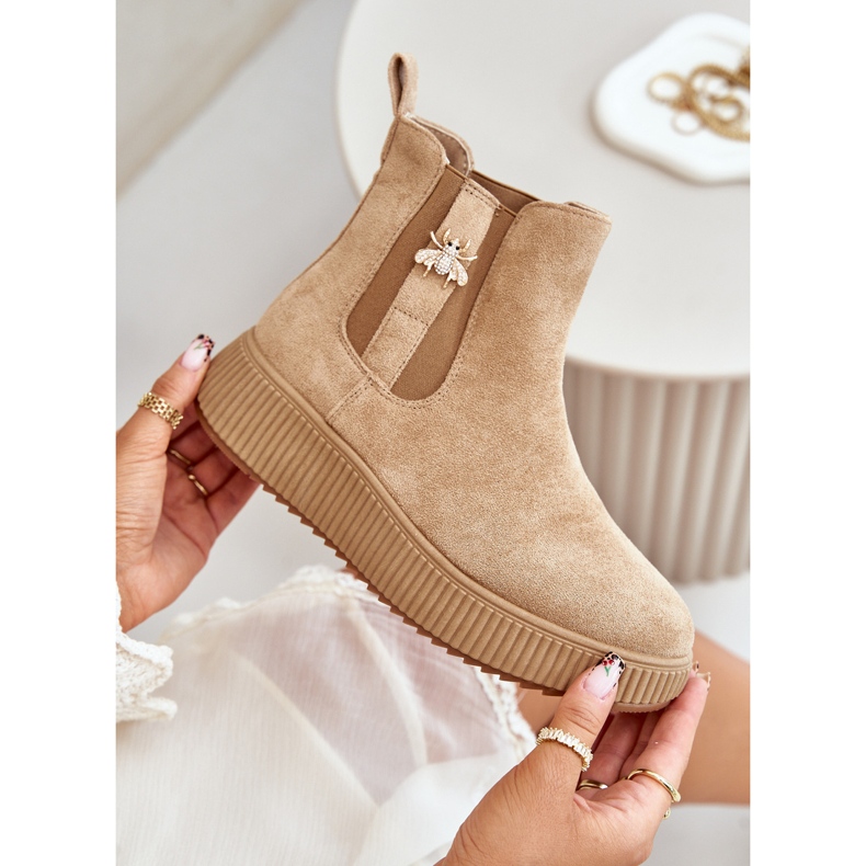 Women's Slip-on Ankle Boots On Platform With Pin Eco Suede Brown Ciatheia 2
