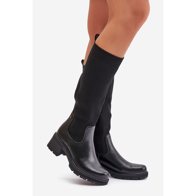 Slip-on Boots With Elastic Upper Above The Knee Black Vaimi 1