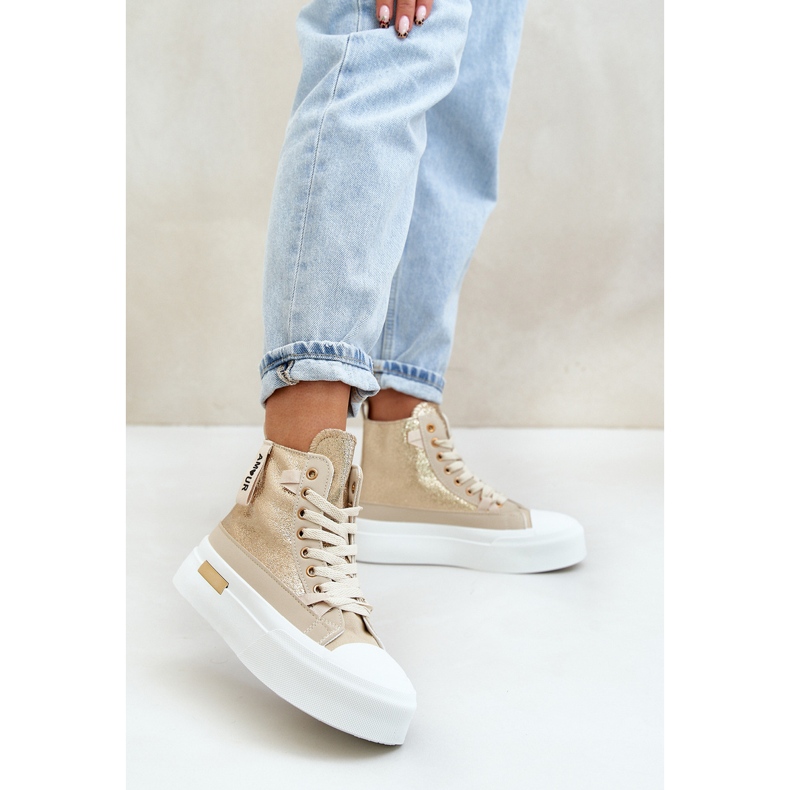 Women's High Platform Sneakers Beige-Gold Averira 2 Women's High Platform Sneakers Beige-Gold Averira 2