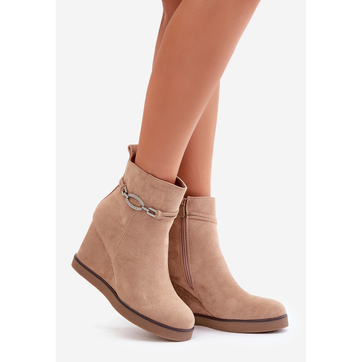 Beige wedge boots discount
