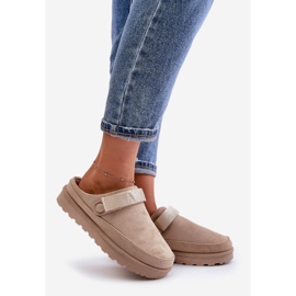 Women's Flip-Flops Insulated With Fur On The Platform Beige Azida 1