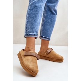 Women's Fur-Lined Flip-Flops on the Camel Azida Platform brown 2