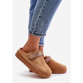 Women's Fur-Lined Flip-Flops on the Camel Azida Platform brown 1