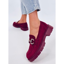 Karins Wine suede buckle moccasins red 2