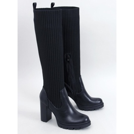 Jaida Black Elasticated Heel Boots 1