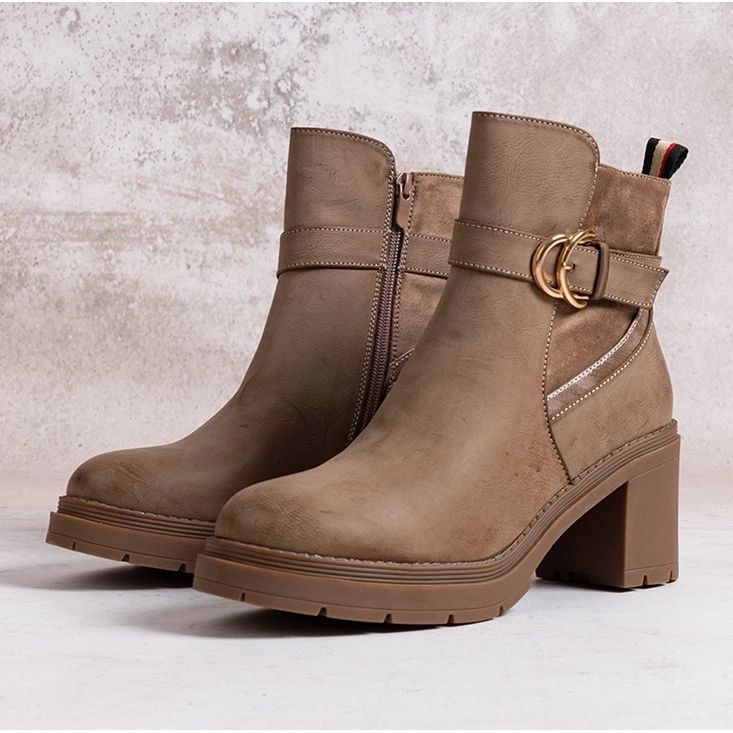 Dark beige ankle boots with a heel Mirka 1