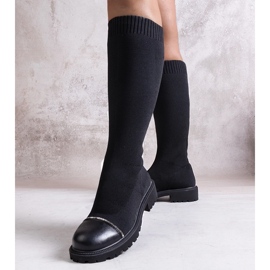 Black boots decorated with Sayega zircons 1