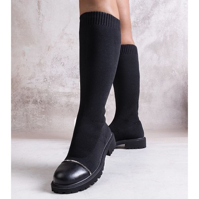 Black boots decorated with Sayega zircons 1