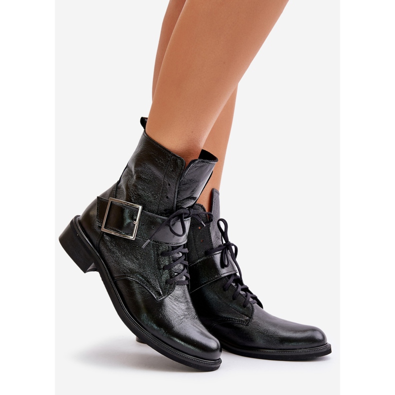 Zazoo 2949 Leather Ankle Boots With Buckle Black 1
