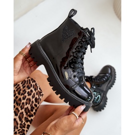 Patent Leather Women's Ankle Boots With A Zipper And A Heart Ornament Black Obeena 2