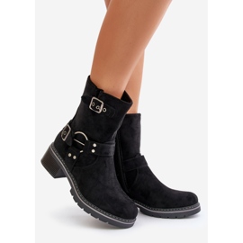 Women's Low Heel Ankle Boots With Buckles Black Zudra 1