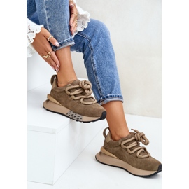 Women's Suede Sneakers On A Platform With Thick Lacing Artiker 54C1466 Light Brown 2