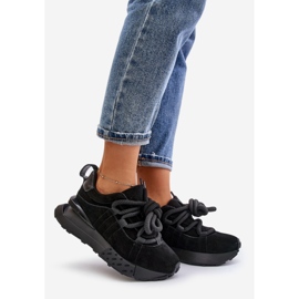 Women's Suede Sneakers On A Platform With Thick Lacing Artiker 54C1464 Black 1