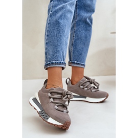 Women's Suede Sneakers On A Platform With Thick Lacing Artiker 54C1463 Gray grey 2