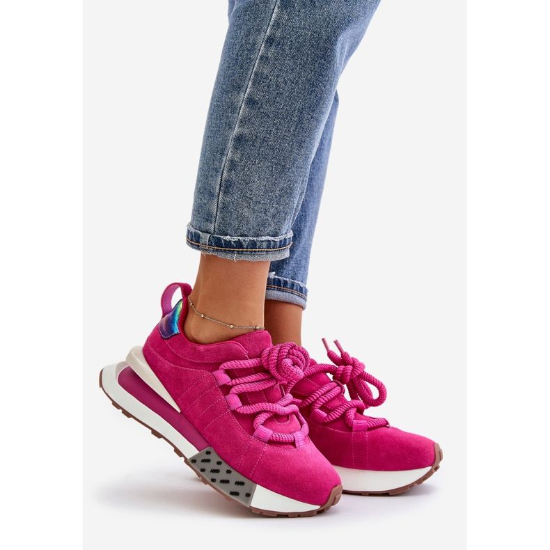 Women's Suede Sneakers On A Platform With Thick Lacing Artiker 55C0086 Fuchsia pink 1