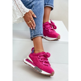 Women's Suede Sneakers On A Platform With Thick Lacing Artiker 55C0086 Fuchsia pink 2