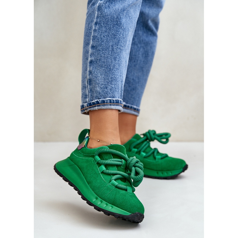 Women's Suede Sneakers With Thick Lacing Artiker 55C0099 Green 2