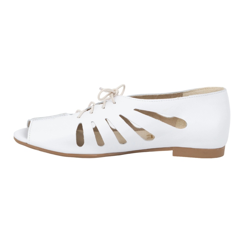 Exquisite Women's Leather Openwork Ballerinas 1444EX White 1