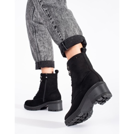 Black suede ankle boots with lace-up heel 1