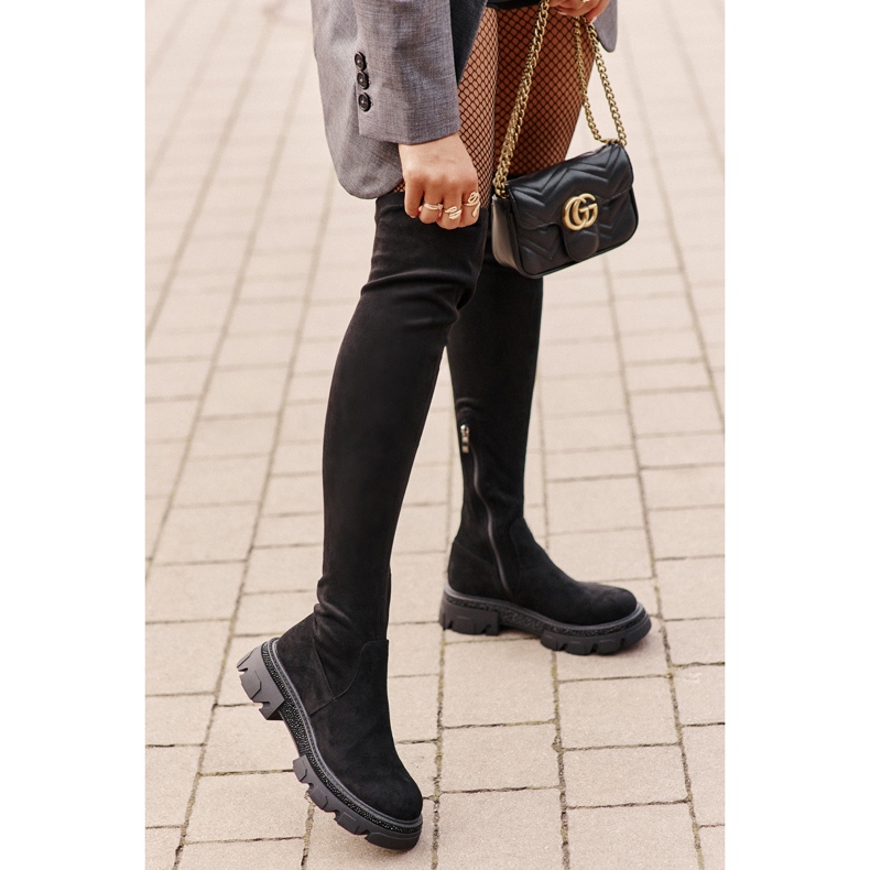 Women's Over the Knee Boots Eco Suede Black Irithalla 2