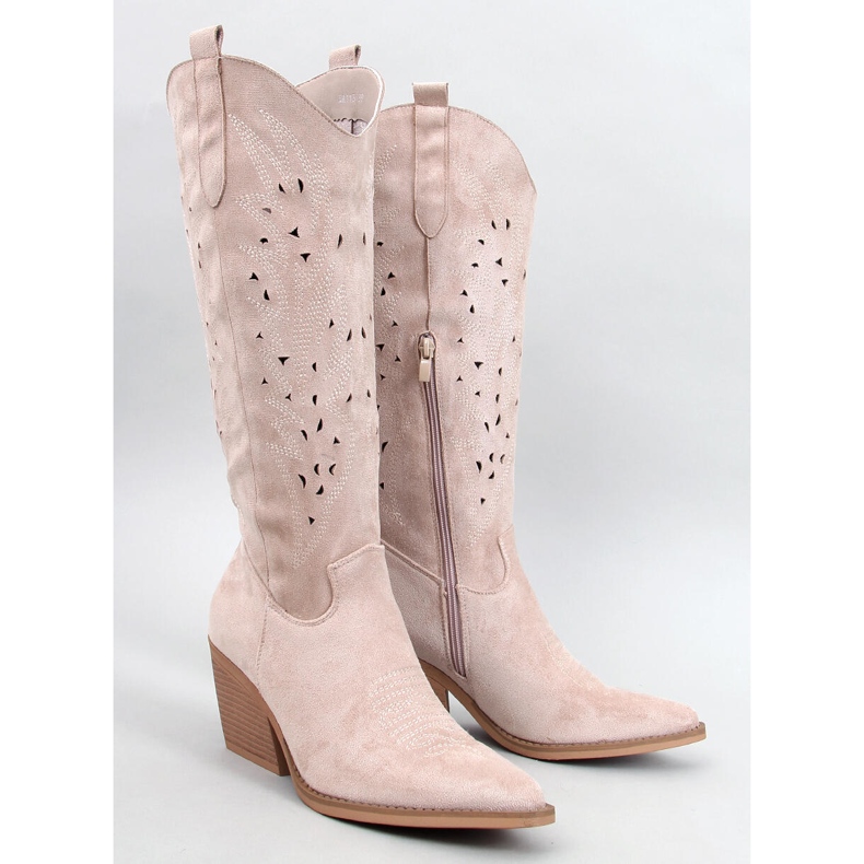 Corbins Beige Openwork Cowboy Boots 1