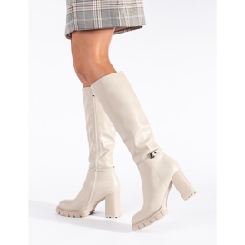 Classic beige boots with a block heel 1