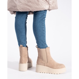 Beige suede wedge boots 1