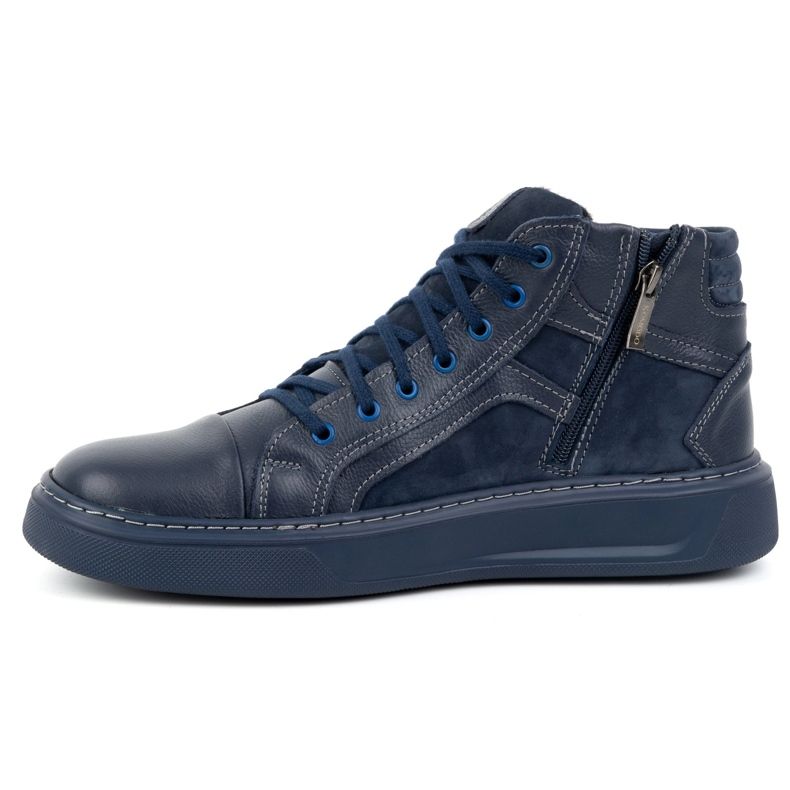 Olivier Men's Leather Winter Sneakers Shoes 886K Navy Blue 1