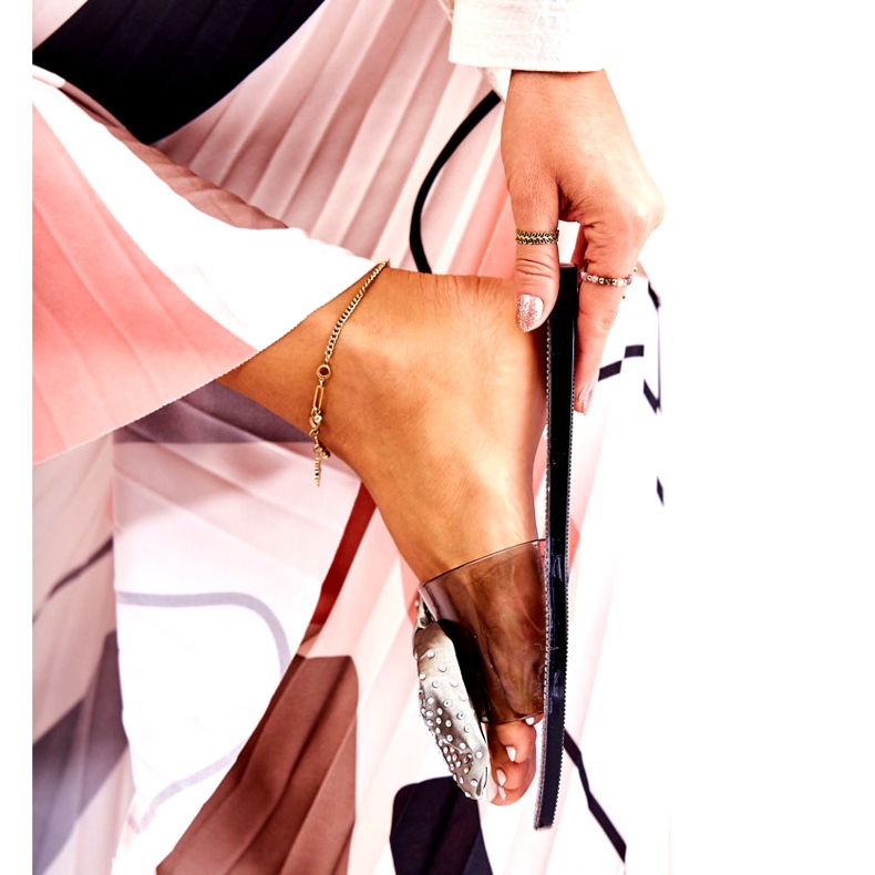 Women's rubber flip flops with a bow and black-gray zircons grey 4