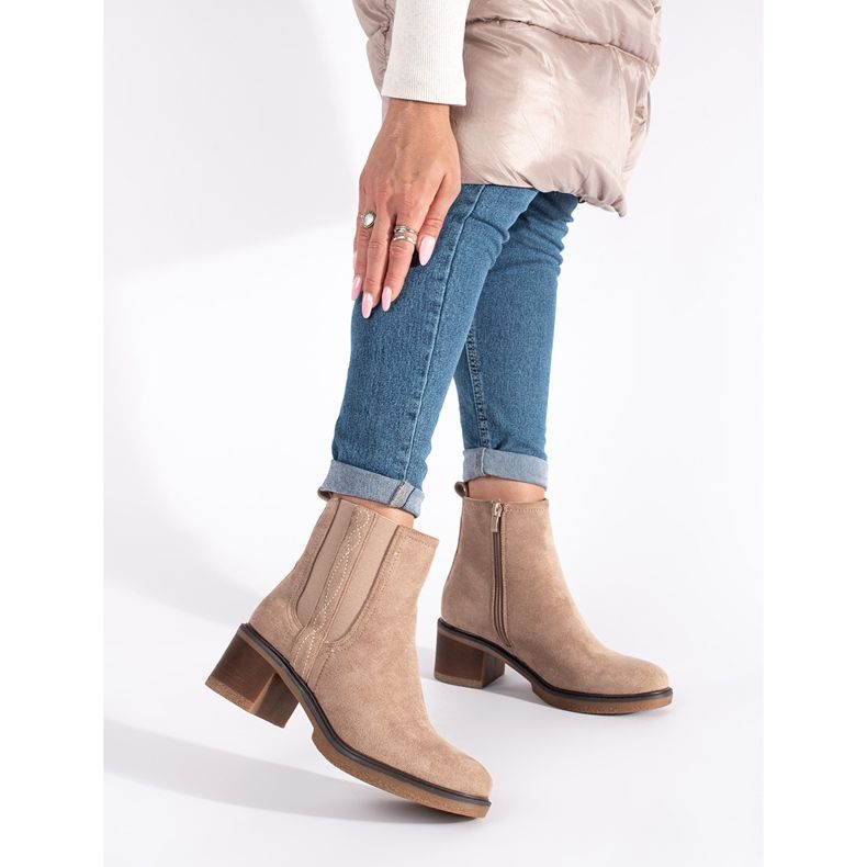 Seastar Beige suede ankle boots with a block heel 1