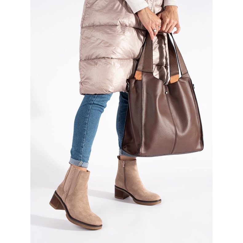 Seastar Beige suede ankle boots with a block heel 2