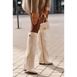 Women's Eco Leather Boots With Rolled Upper On A Heel Light Beige Avamora 2