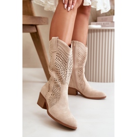 Openwork Women's Ankle Boots Cowboy Boots Heels Beige Iceda 1