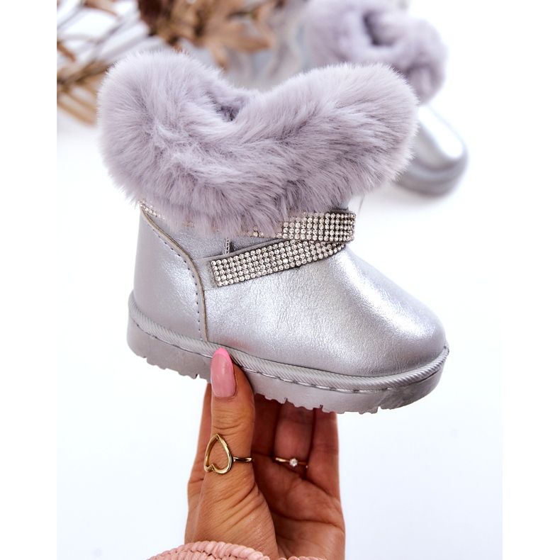 Silver Hollee Children's Snow Boots With Cubic Zirconia 1