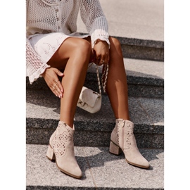 Openwork Cowboy Boots With A Zipper On A Heel Light Beige Vosilara 5