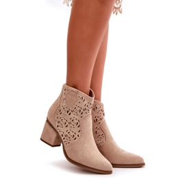 Openwork Cowboy Boots With A Zipper On A Heel Light Beige Vosilara 1