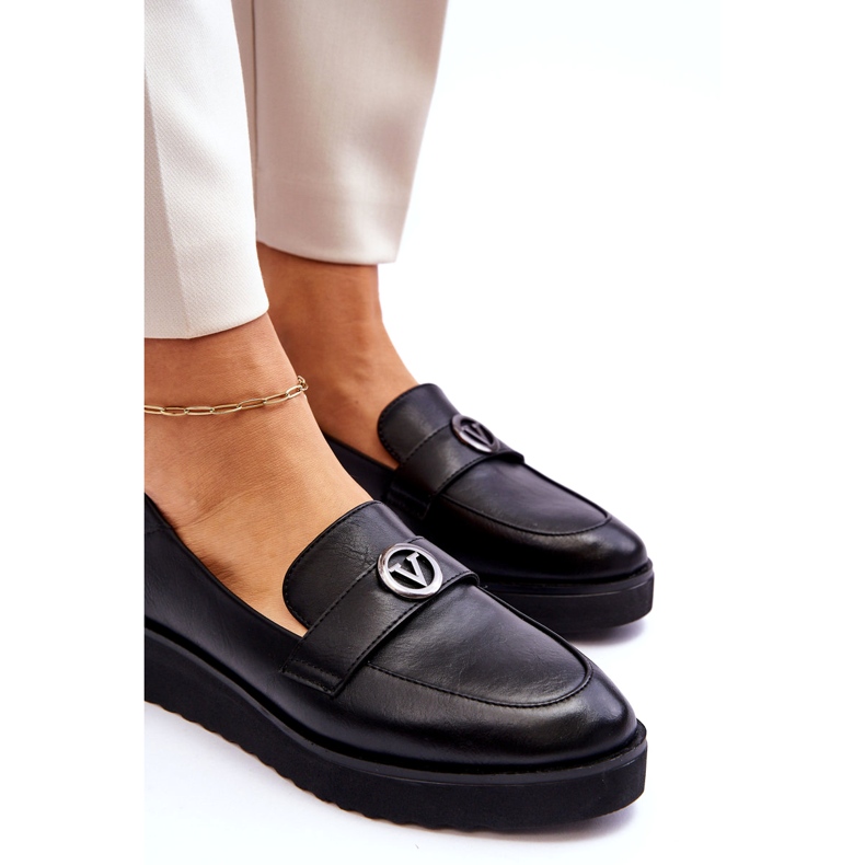 Women's Vinceza Leather Moccasins With a Low Wedge, Black 4