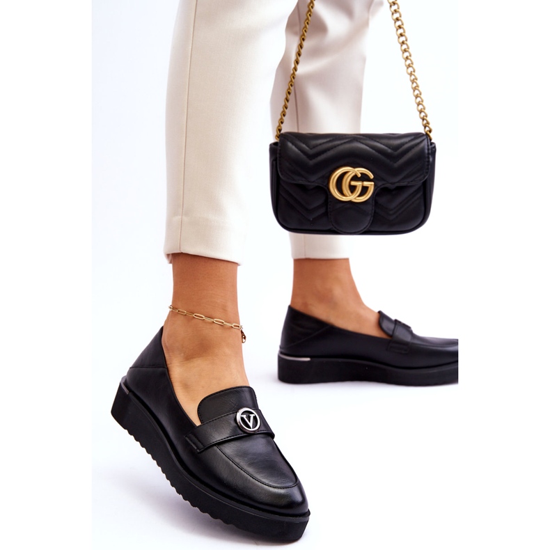 Women's Vinceza Leather Moccasins With a Low Wedge, Black 2