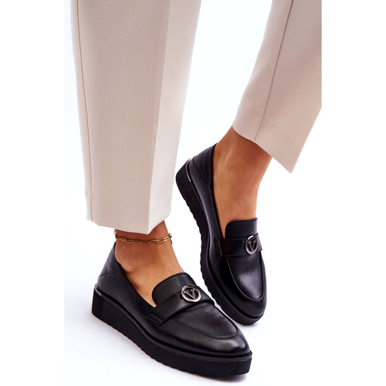 Women's Vinceza Leather Moccasins With a Low Wedge, Black 3