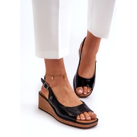 Women's Patent Wedge Sandals Sergio Leone SK301 Black 2